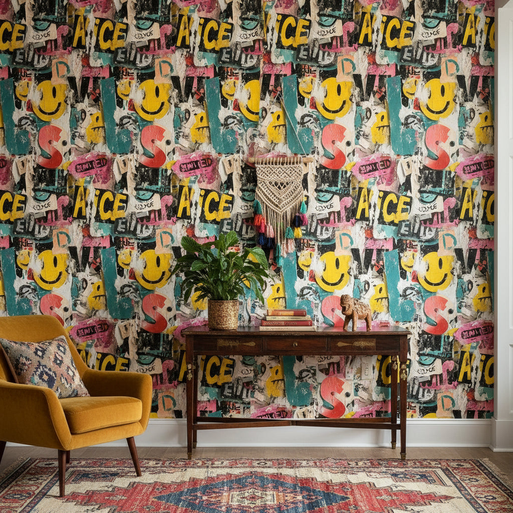 Bold Multicolor Graffiti Pop-Art Wallpaper