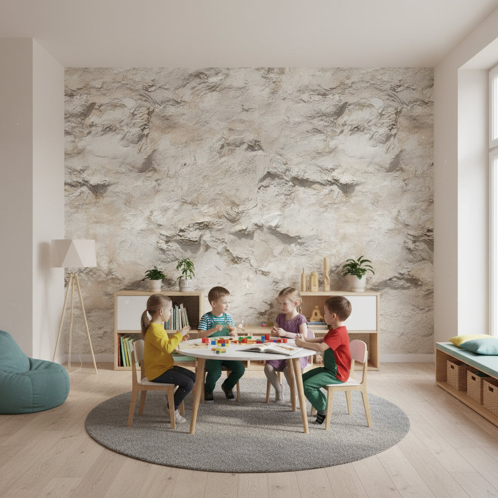 Natural Beige Textured Stone Effect Wallpaper