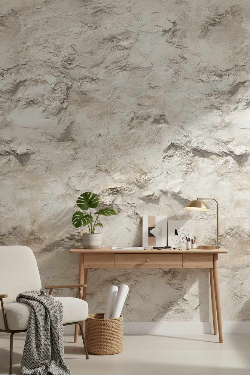 Natural Beige Textured Stone Effect Wallpaper