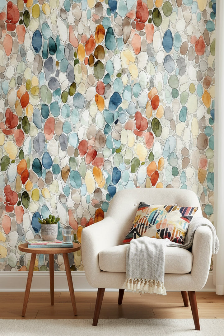 Multicolor Pebble Abstract Watercolor Wallpaper