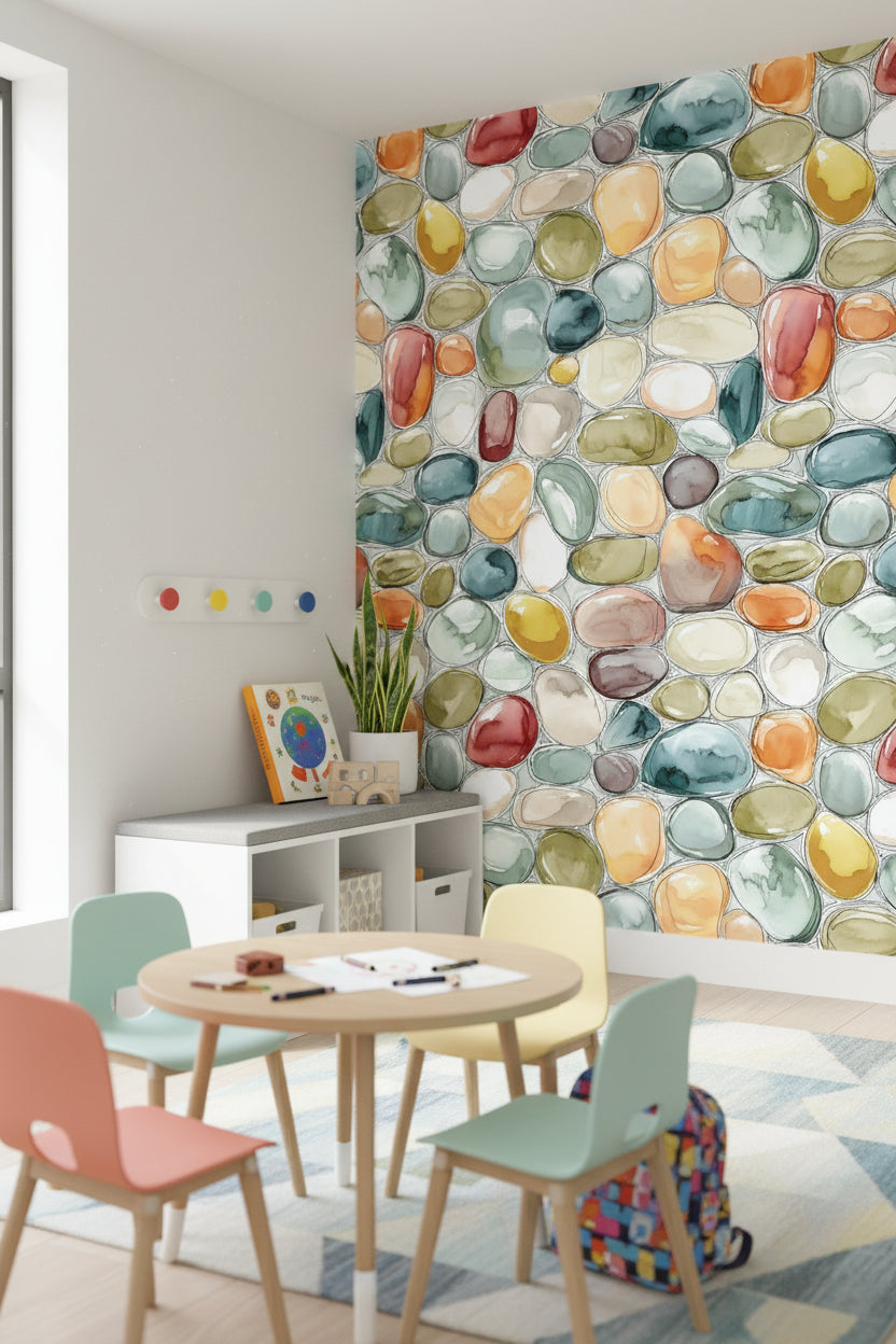 Cream Multicolor Pebble Abstract Wallpaper