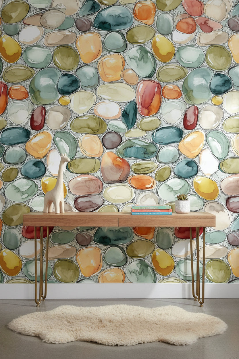 Cream Multicolor Pebble Abstract Wallpaper