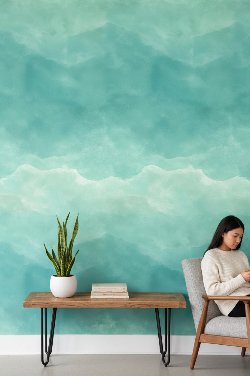 Turquoise Abstract Watercolor Wash Wallpaper