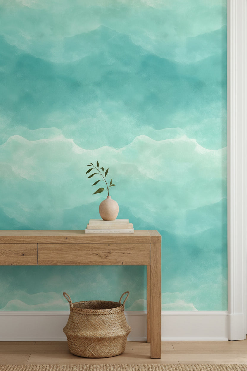 Turquoise Abstract Watercolor Wash Wallpaper
