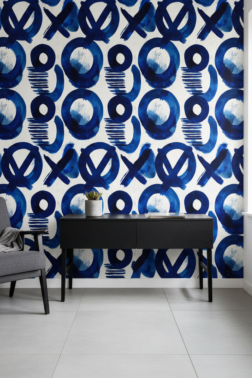 Cobalt Blue Abstract Circle Pattern Wallpaper