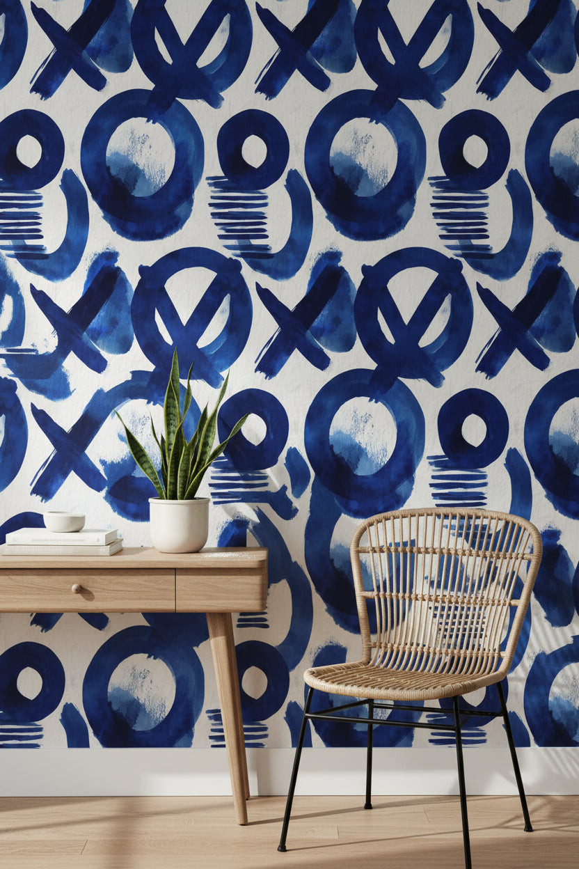 White Background Wallpaper Blue Modern Wall Decor