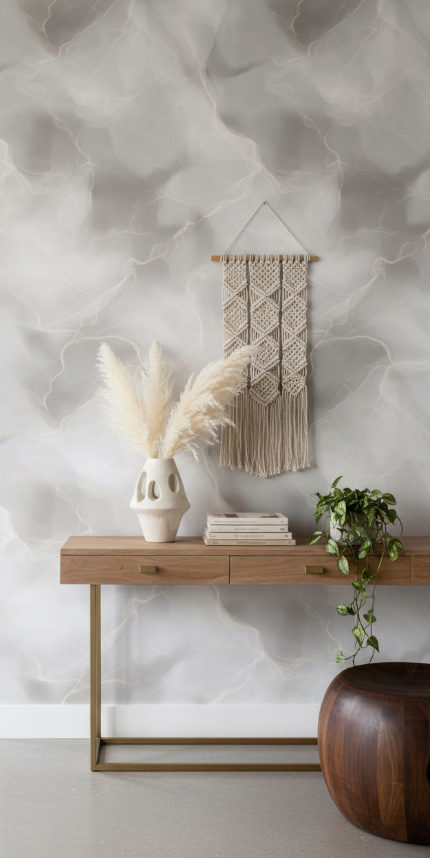 Soft Cream Abstract Marble Effect Wallpaper