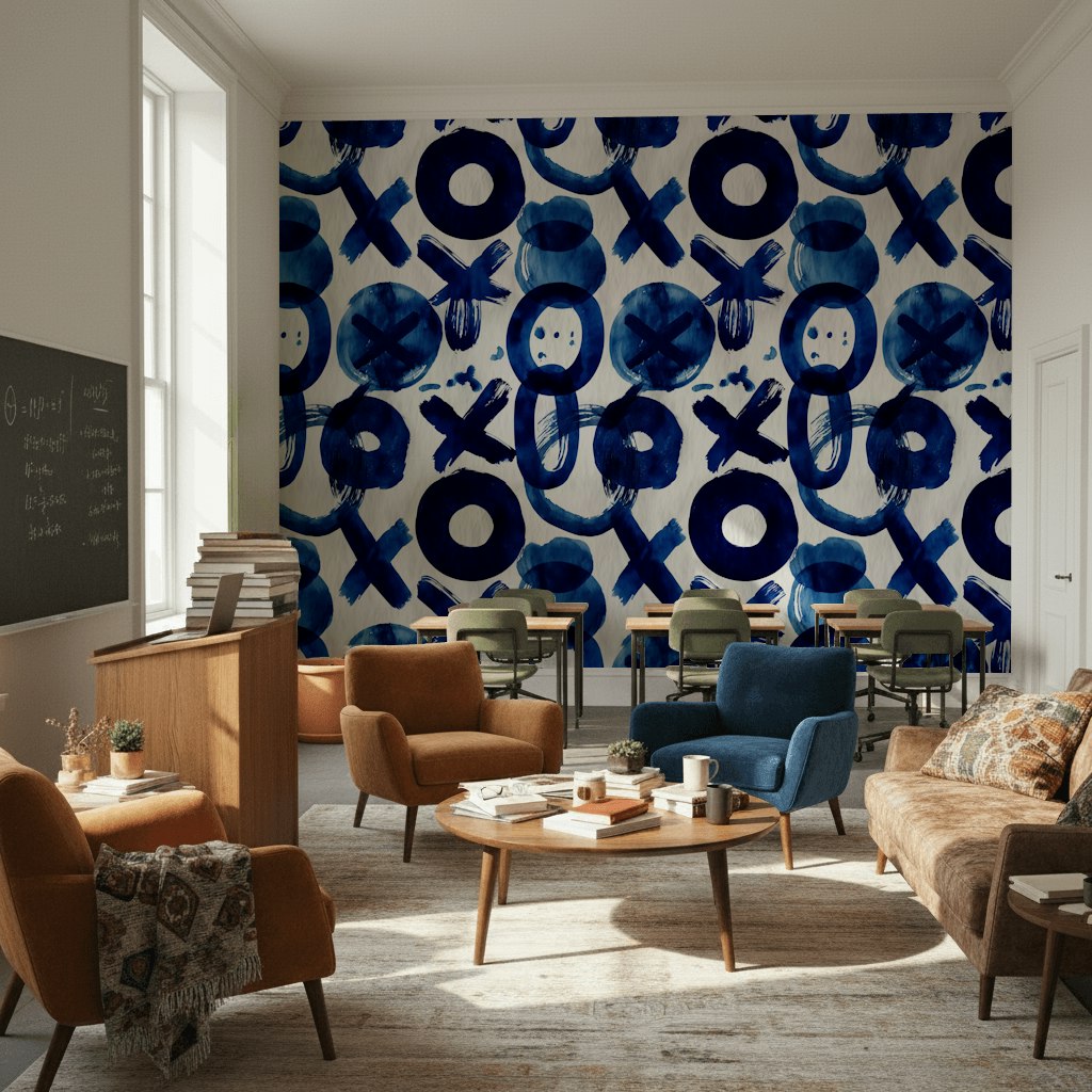 Vivid Blue Abstract Brushstroke Pattern Wallpaper