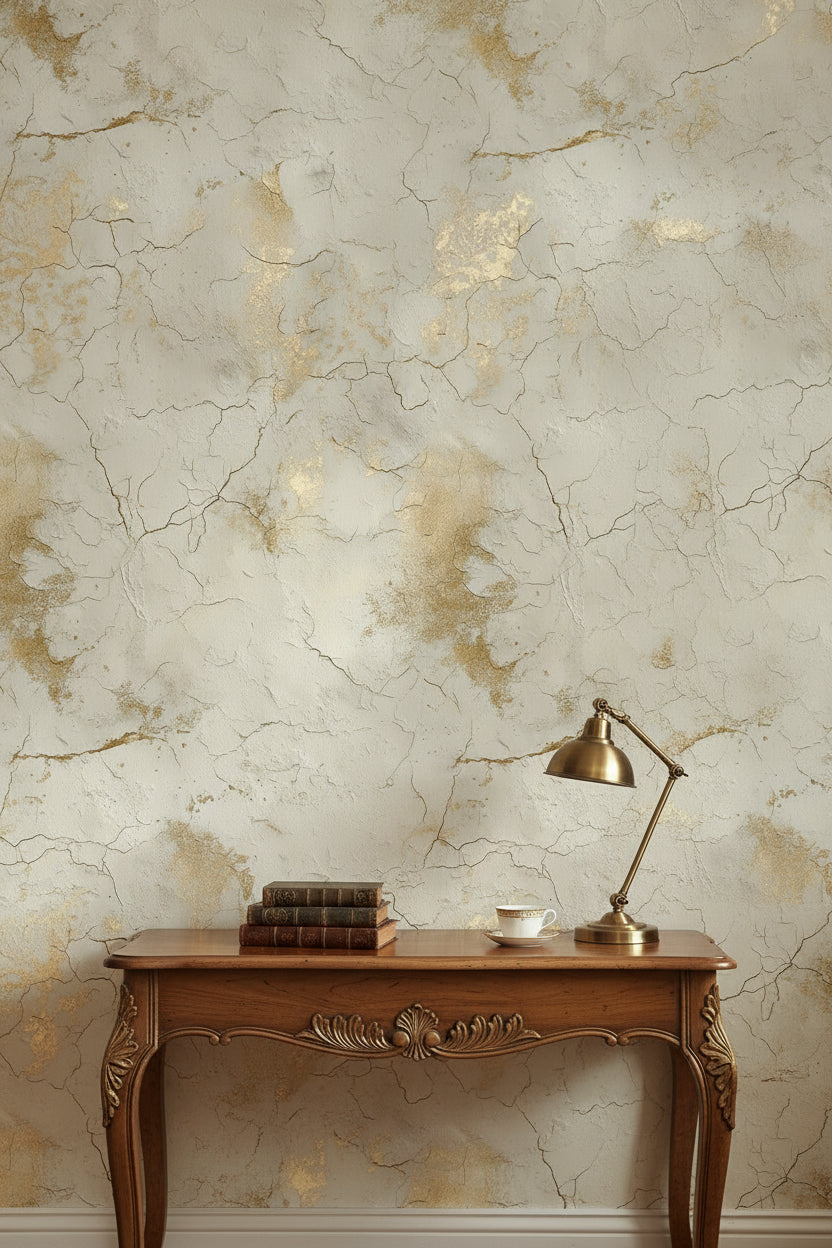 Golden Look Cream Marble Effect Wallpaper