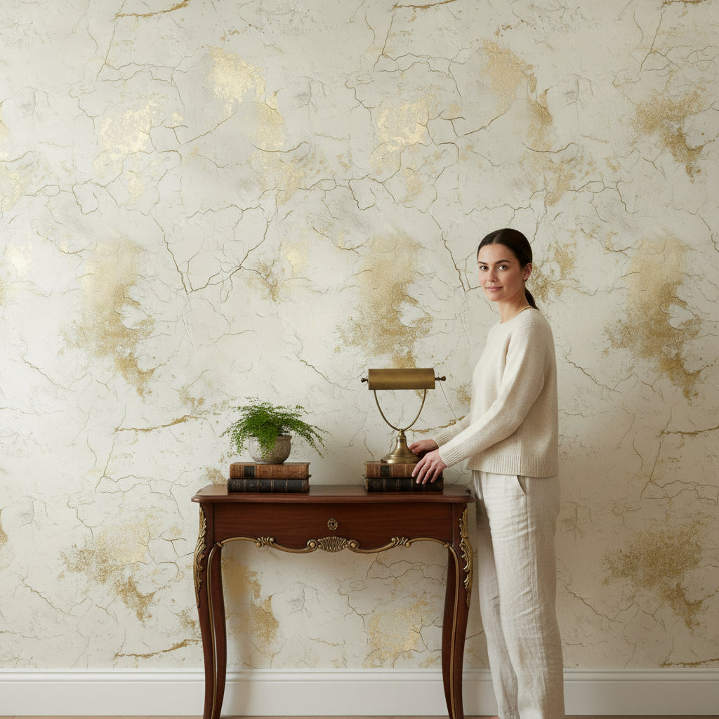 Golden Look Cream Marble Effect Wallpaper