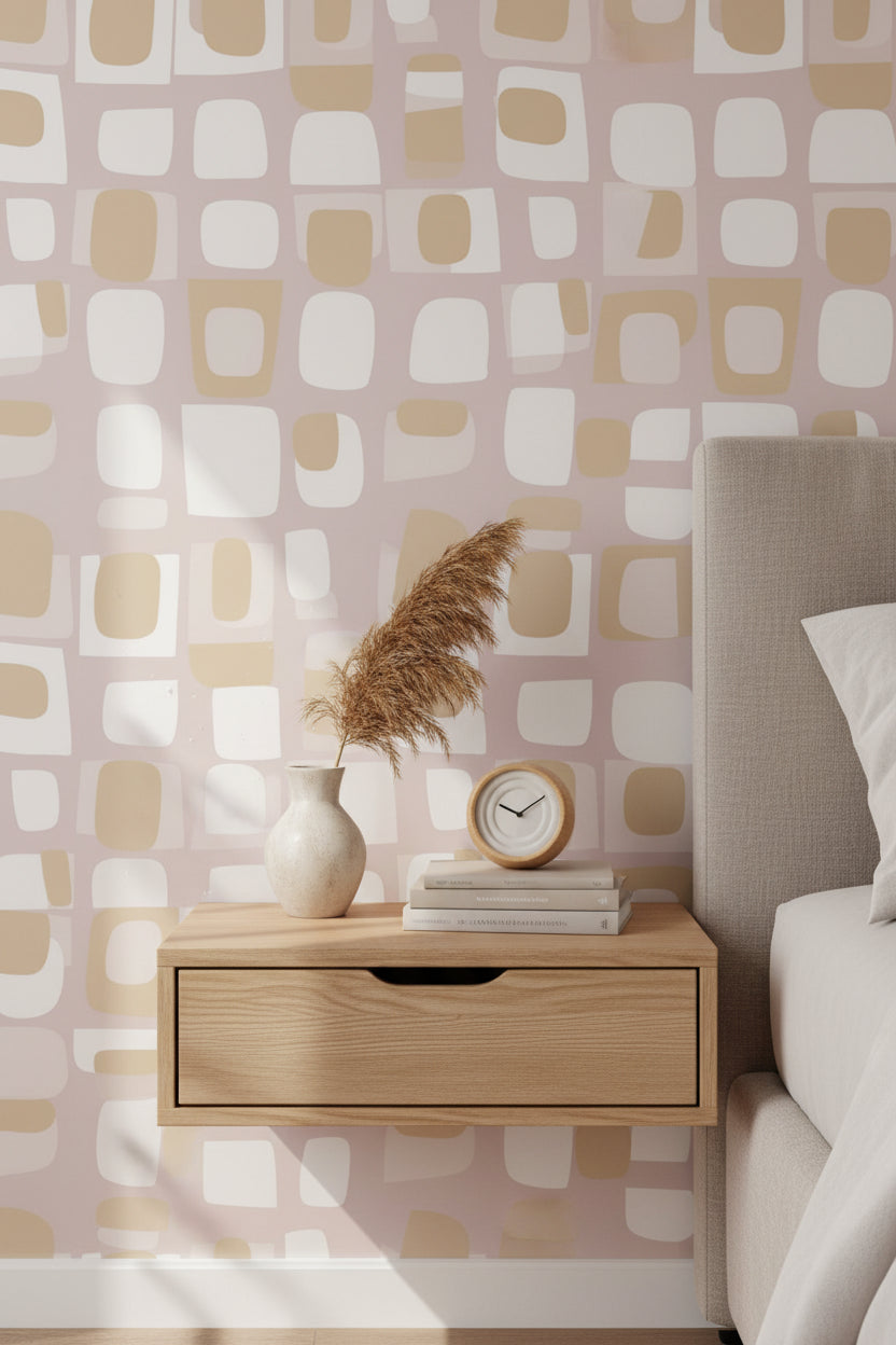 Blush Pink Geometric Squares Wallpaper