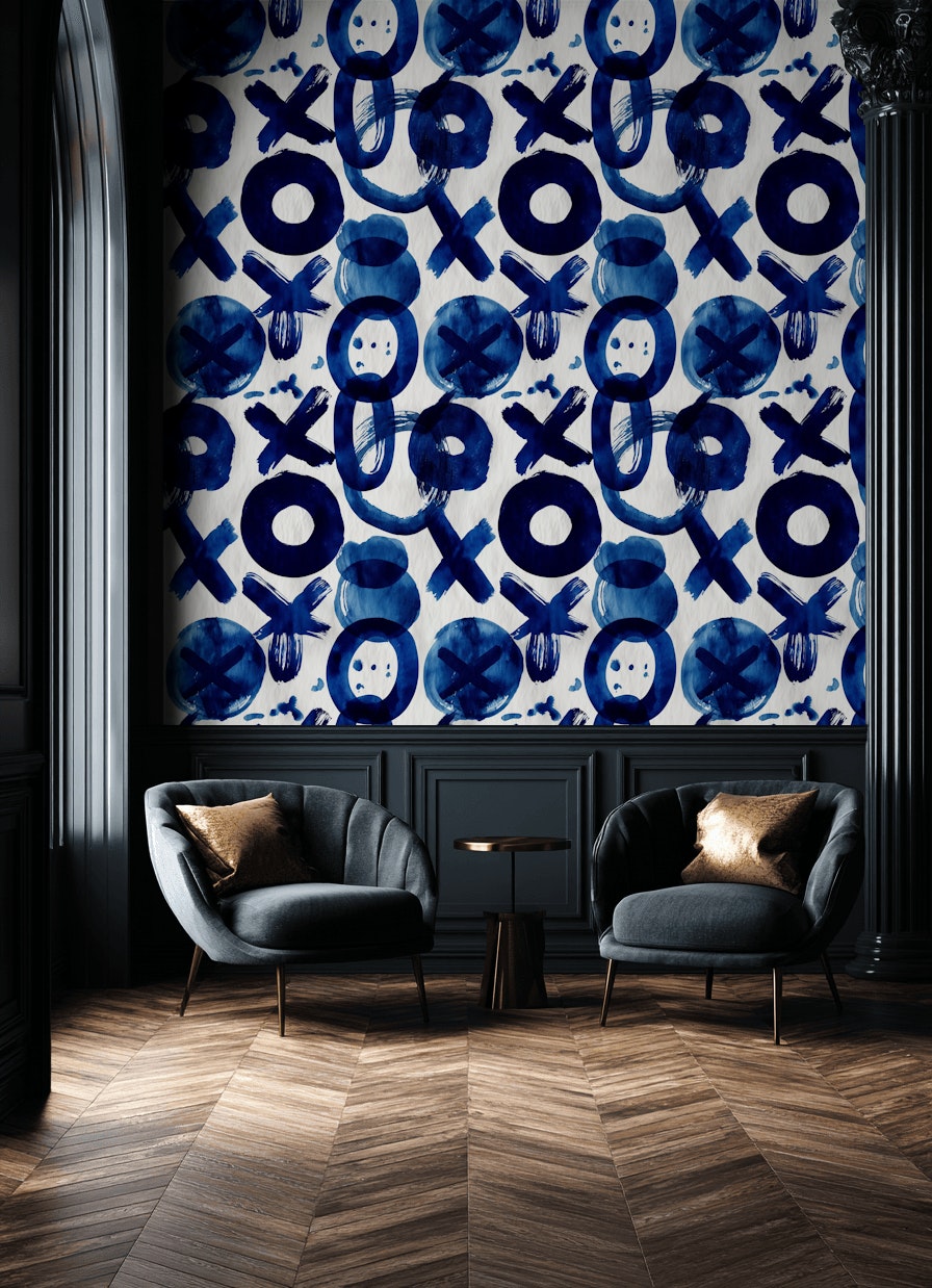 Vivid Blue Abstract Brushstroke Pattern Wallpaper