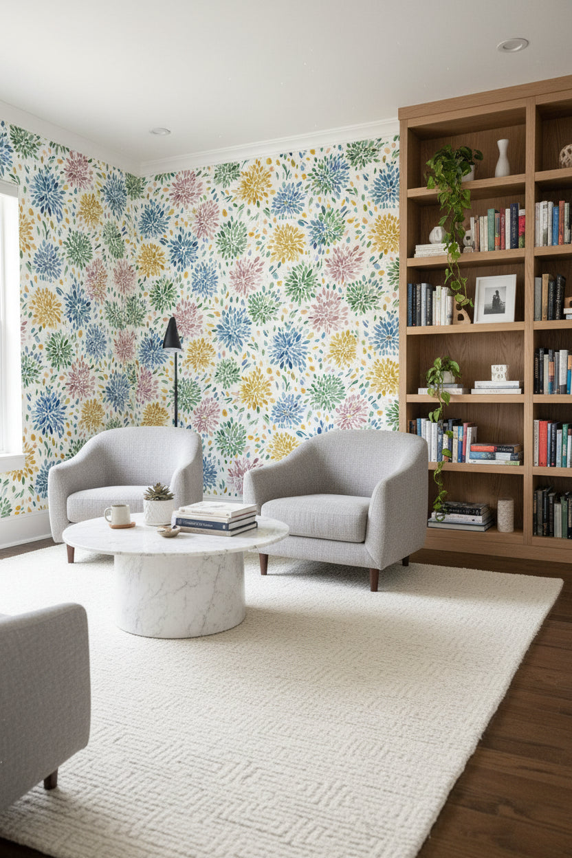 Bright Multicolor Wildflower Pattern Wallpaper