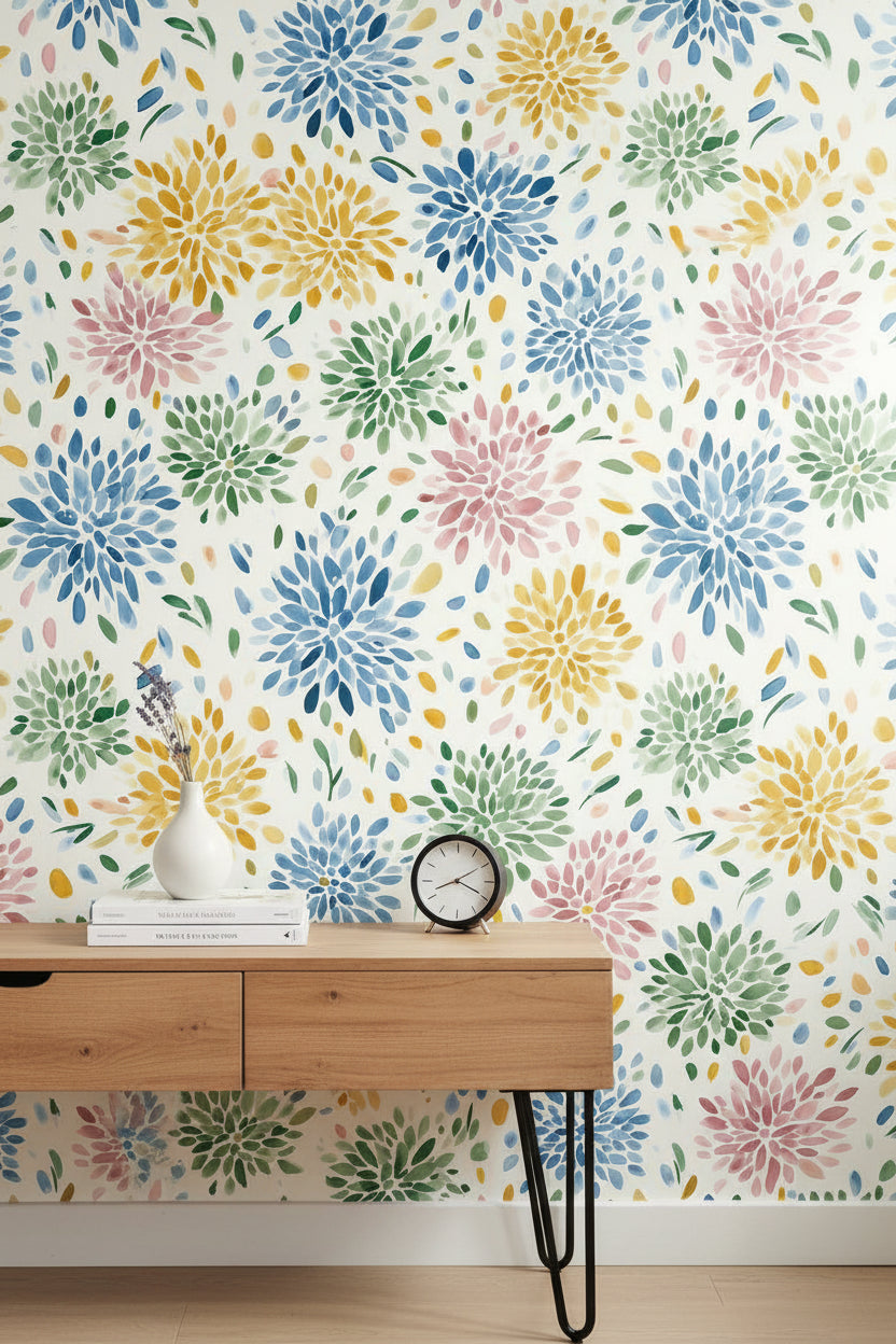 Bright Multicolor Wildflower Pattern Wallpaper