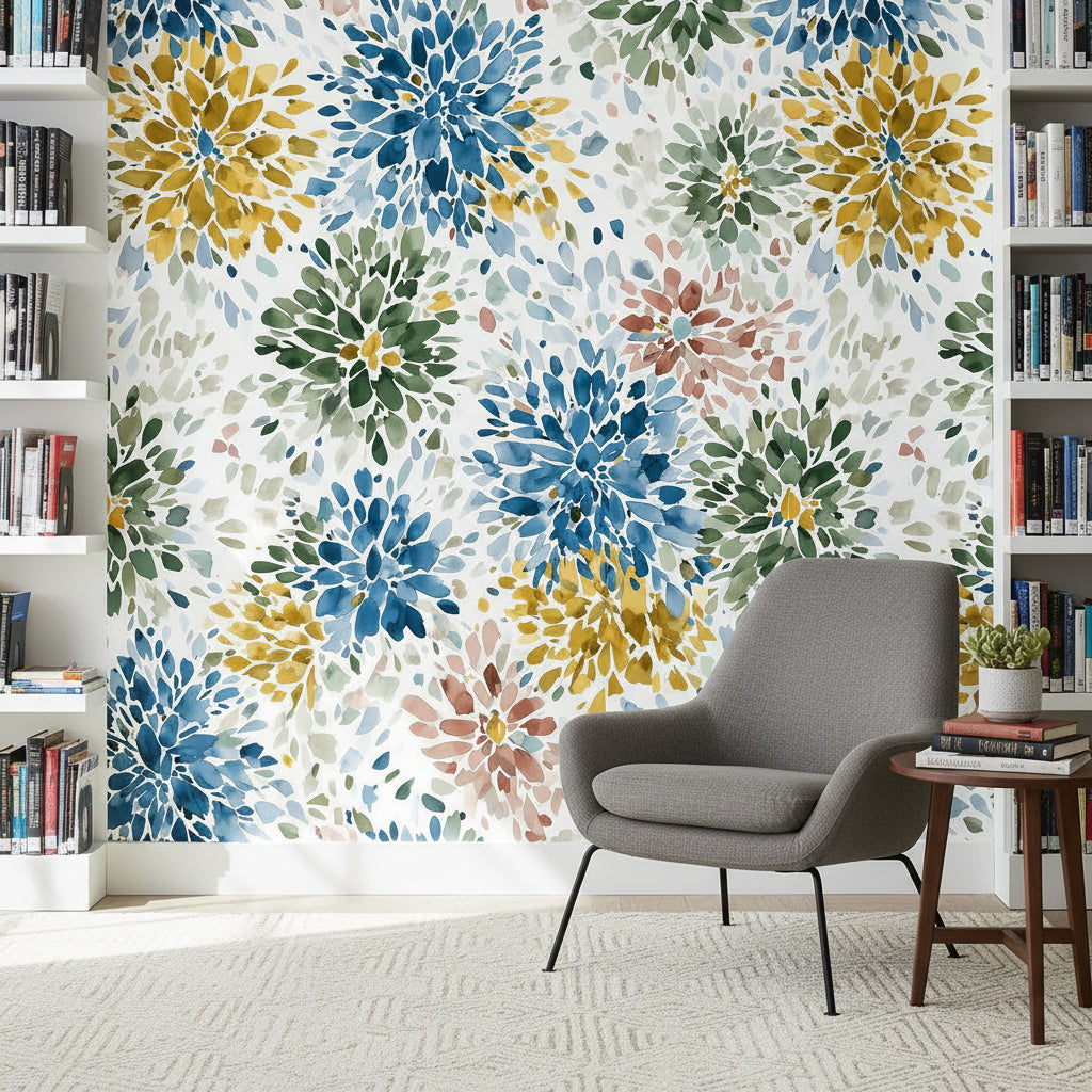 Bright Multicolor Floral Burst Wallpaper