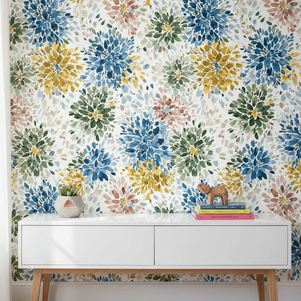 Bright Multicolor Floral Burst Wallpaper