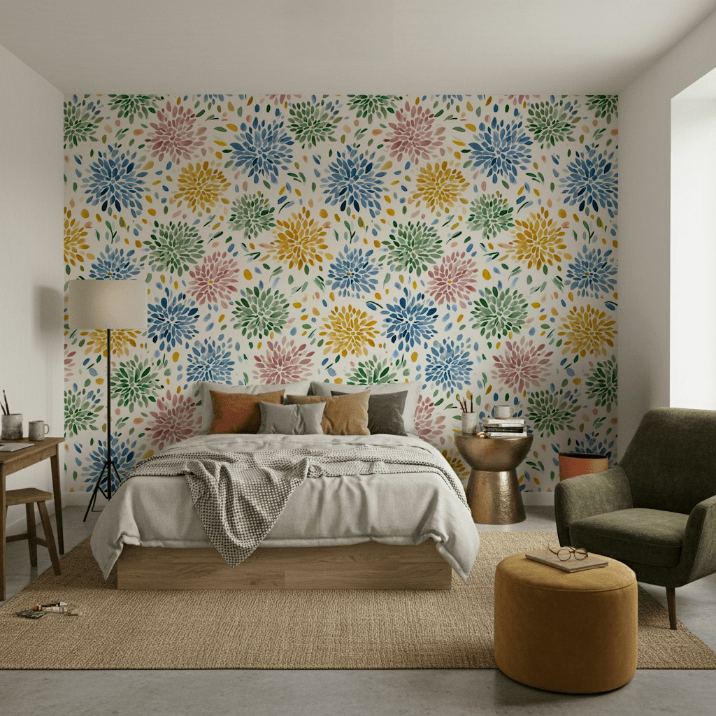 Bright Multicolor Wildflower Pattern Wallpaper