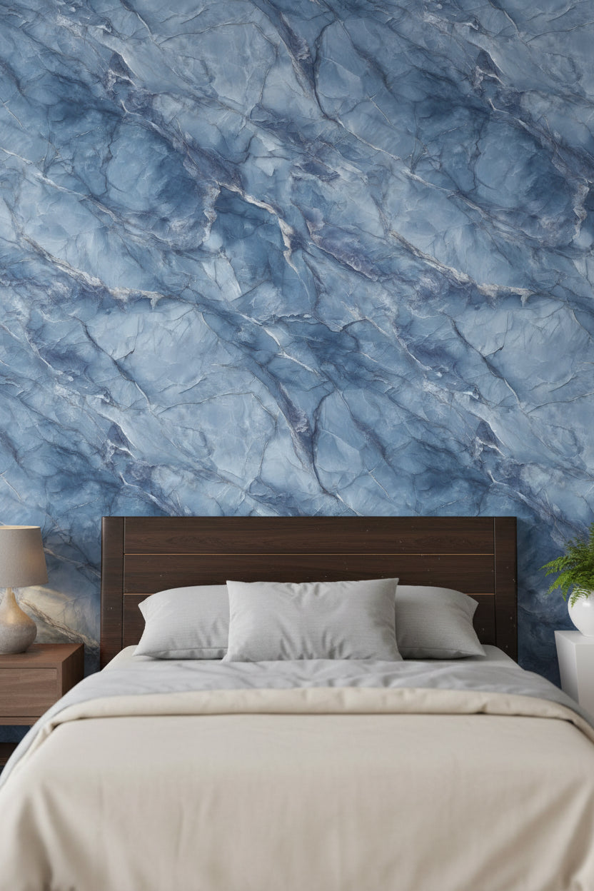 Marble Wallpaper Blue Mural Contemporary Wall Decor