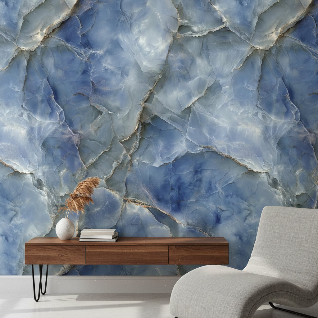 Deep Blue Marble Effect Wallpaper