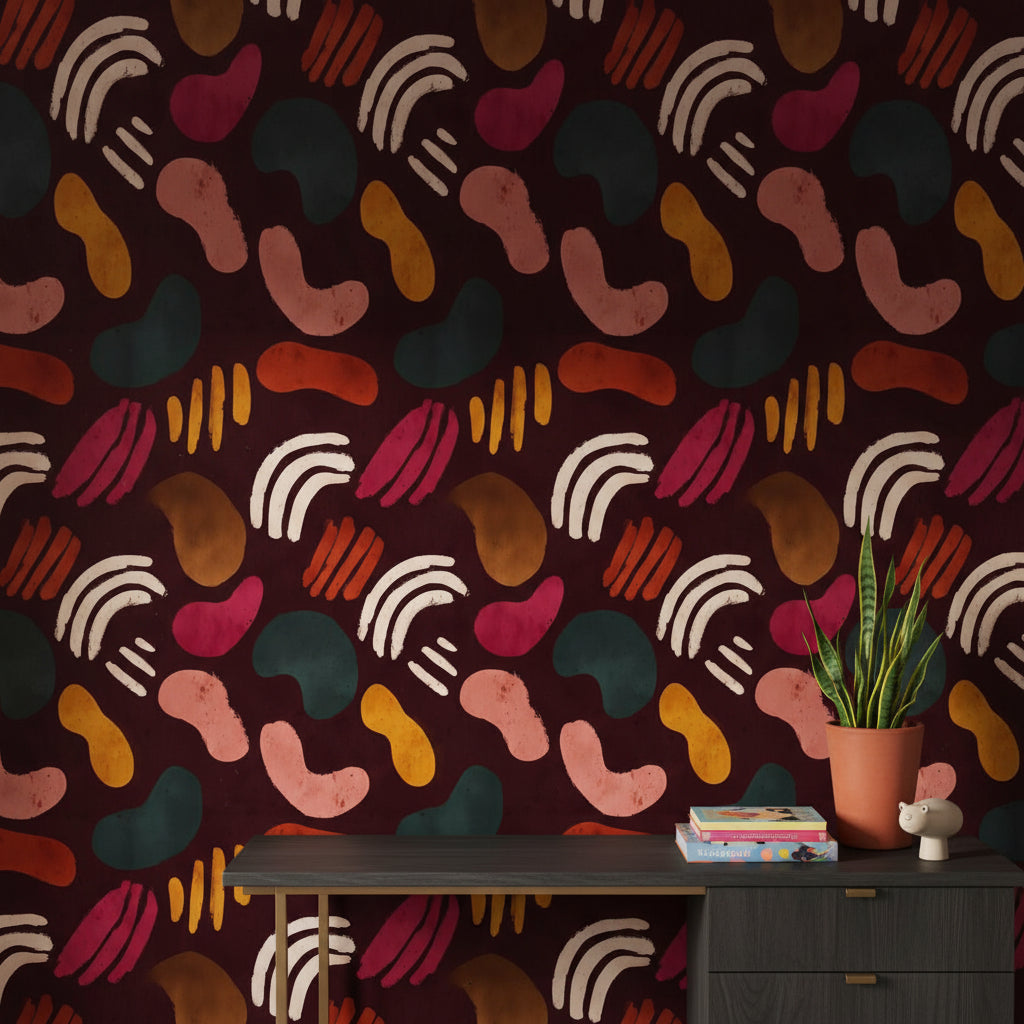Rich Burgundy Multicolor Abstract Shapes Wallpaper