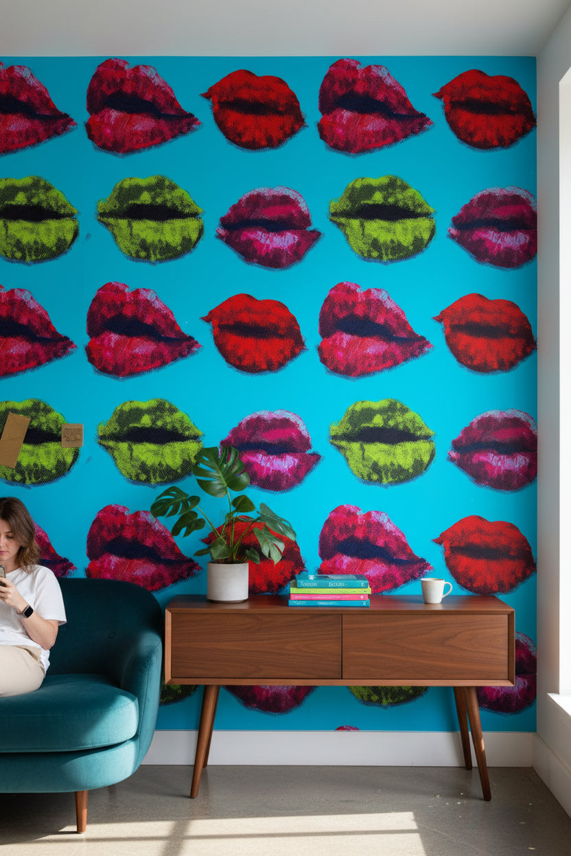 Vibrant Pop Art Lip Pattern Wallpaper
