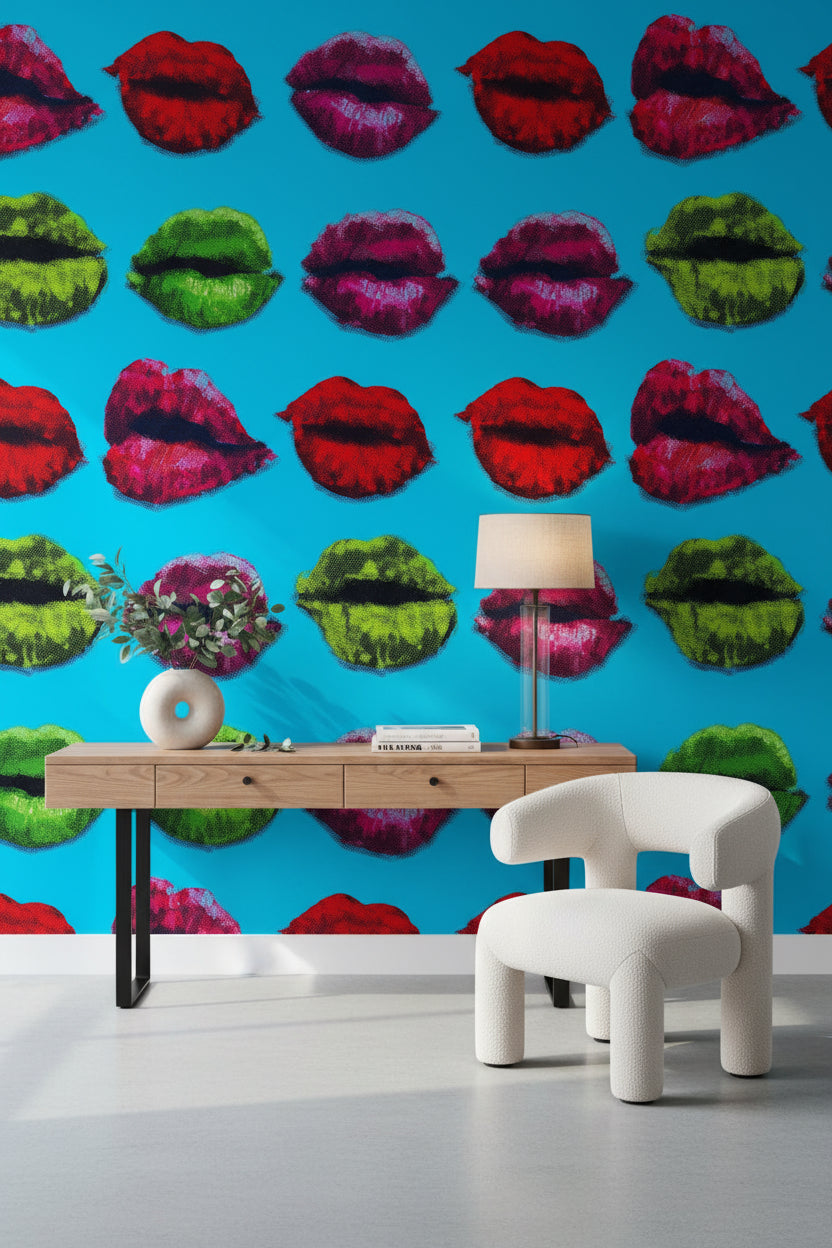Vibrant Pop Art Lip Pattern Wallpaper