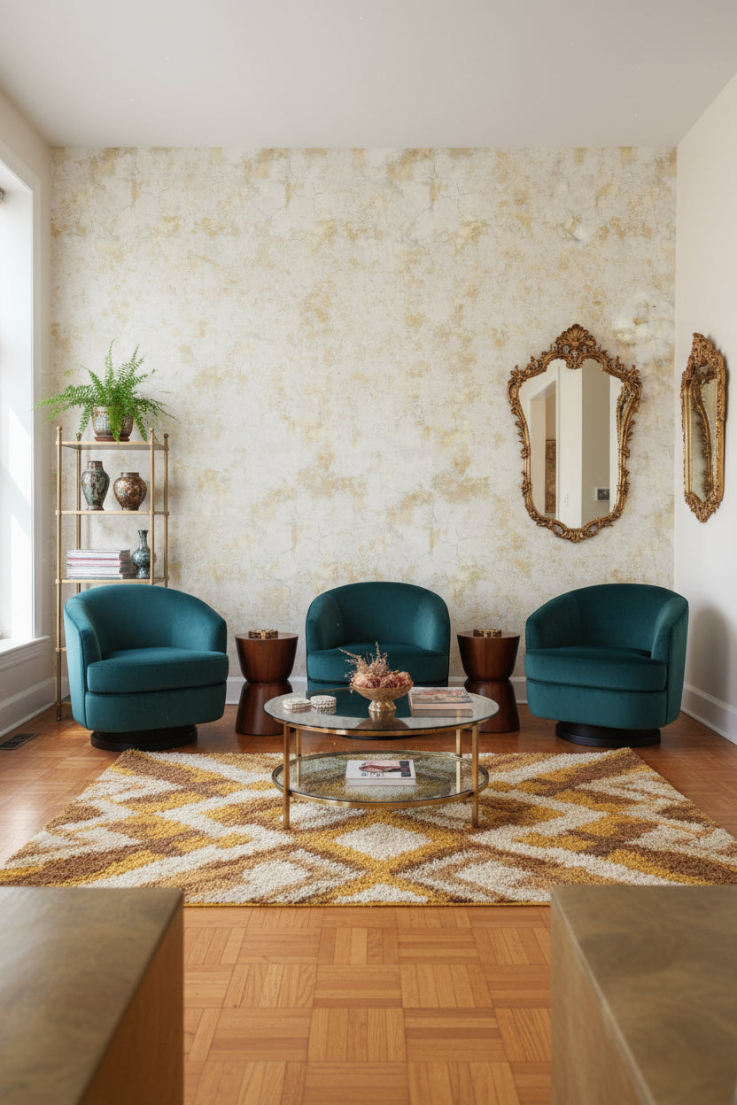 Cream and Gold Look Textured Concrete Effect Wallpaper