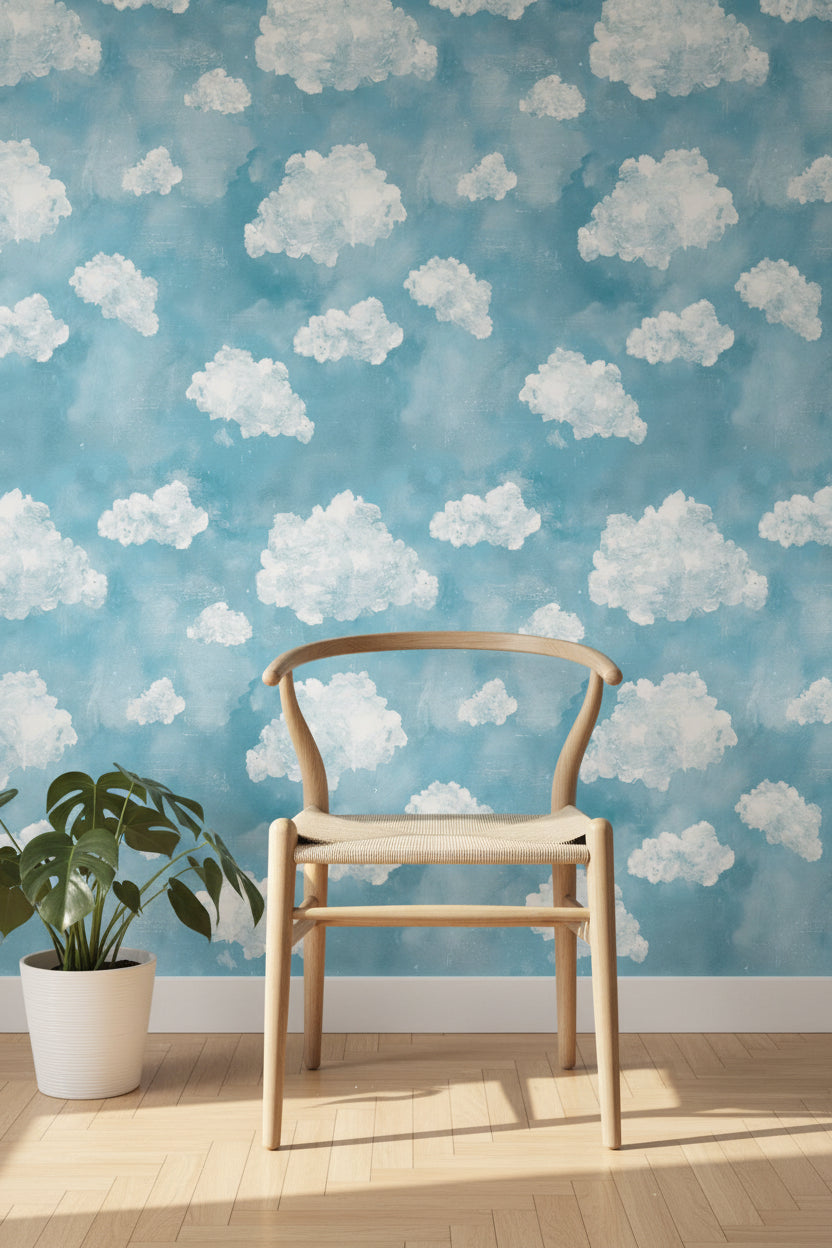 Clouds Wallpaper Sky Mural Blue Wall Decor