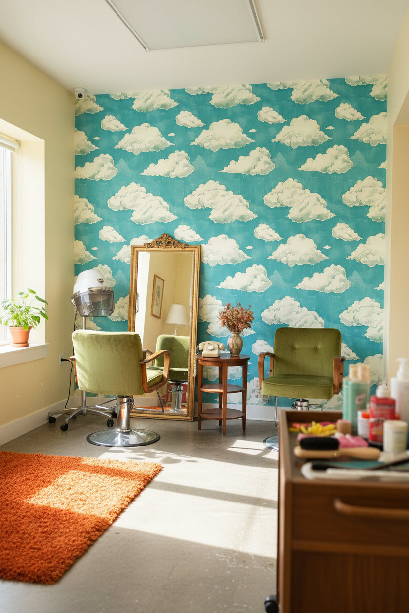 Turquoise Sky Cloud Pattern Wallpaper