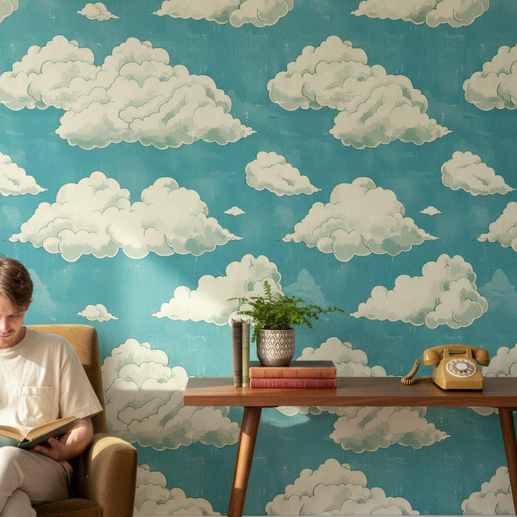 Turquoise Sky Cloud Pattern Wallpaper