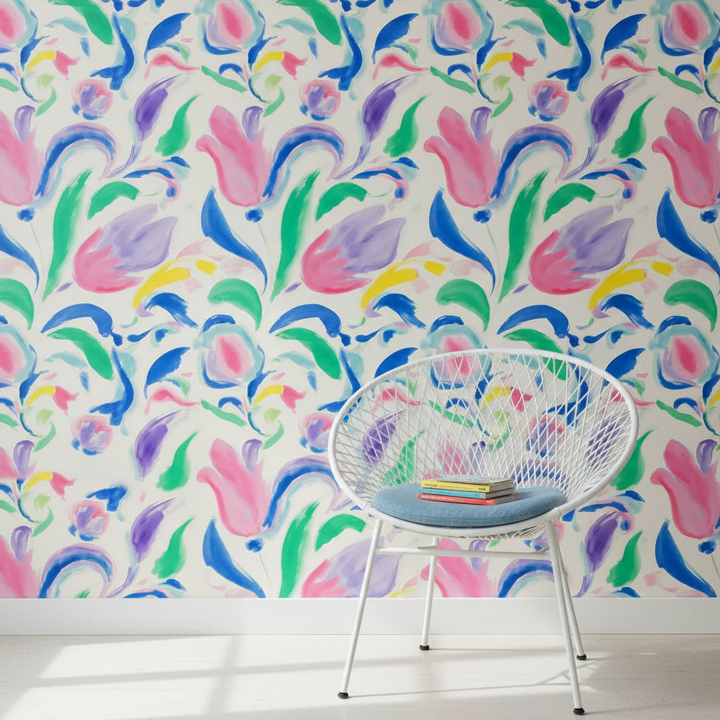 White Background Wallpaper Floral Abstract Wall Decor