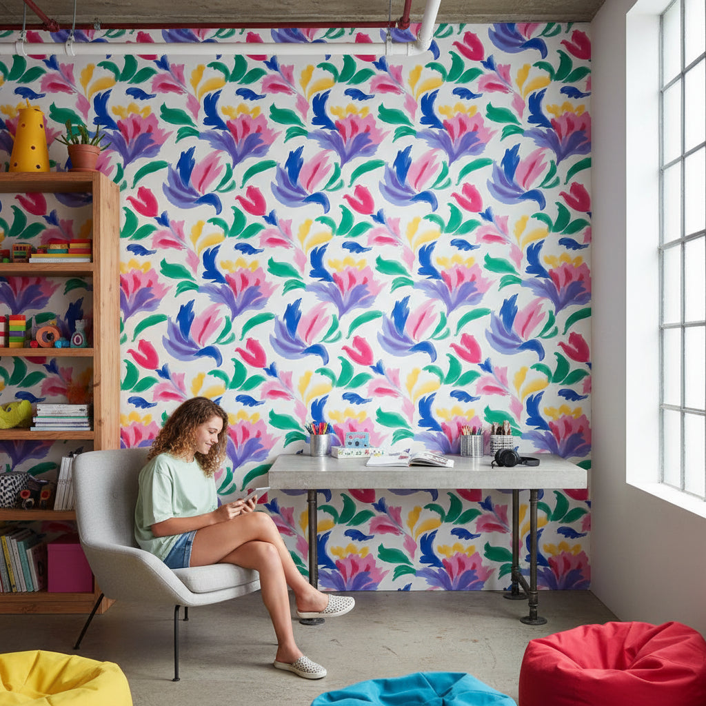 Vibrant Multicolor Abstract Floral Wallpaper