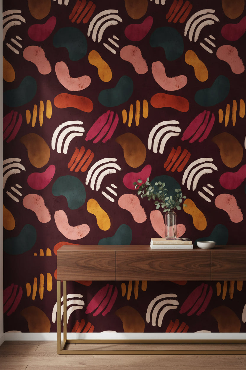 Rich Burgundy Multicolor Abstract Shapes Wallpaper