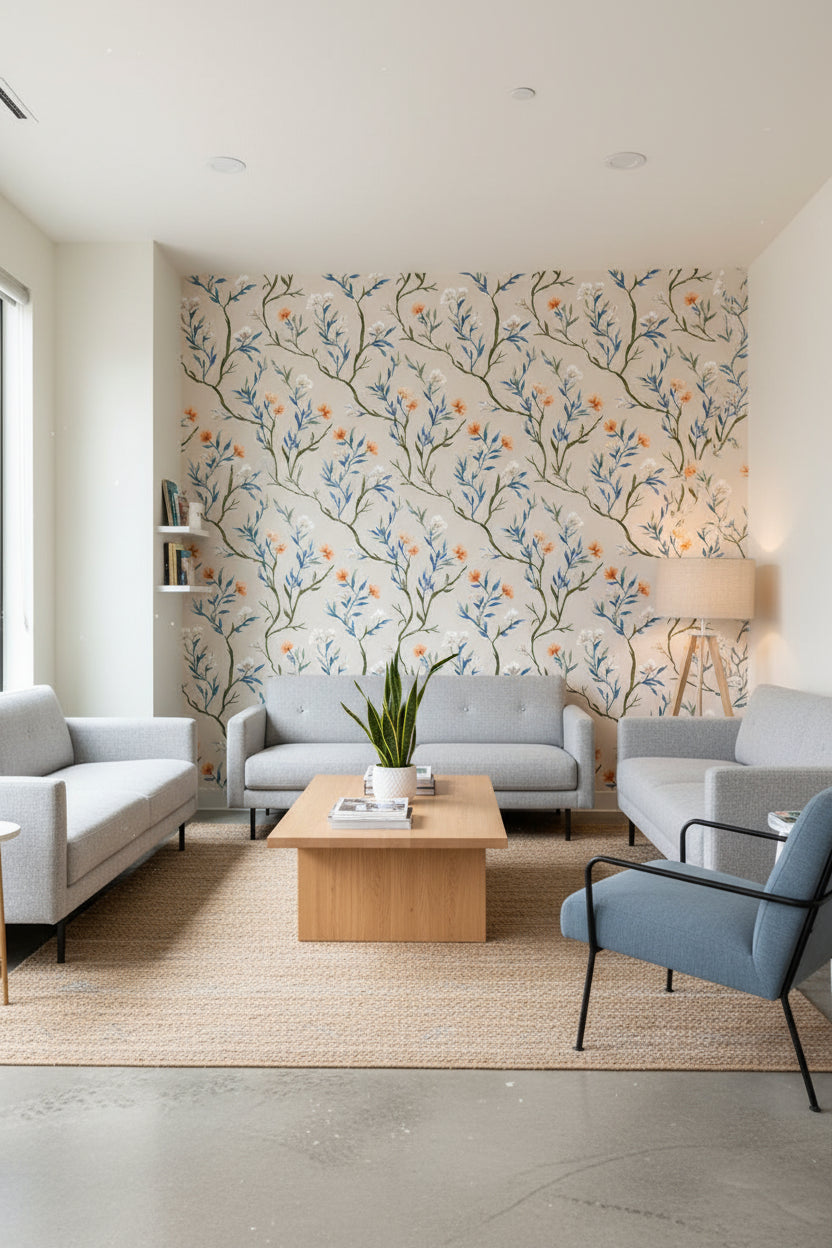 Floral Wallpaper Modern Mural Beige Wall Decor