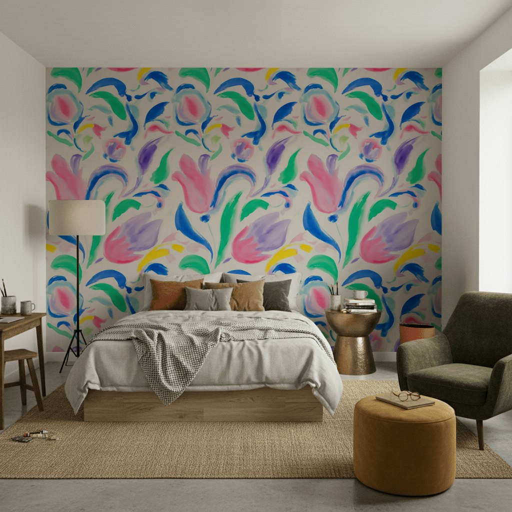 Multicolor Brushstroke Tulip Floral Wallpaper