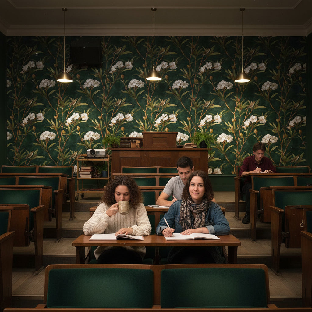 Floral Wallpaper Bird Mural Green Wall Decor