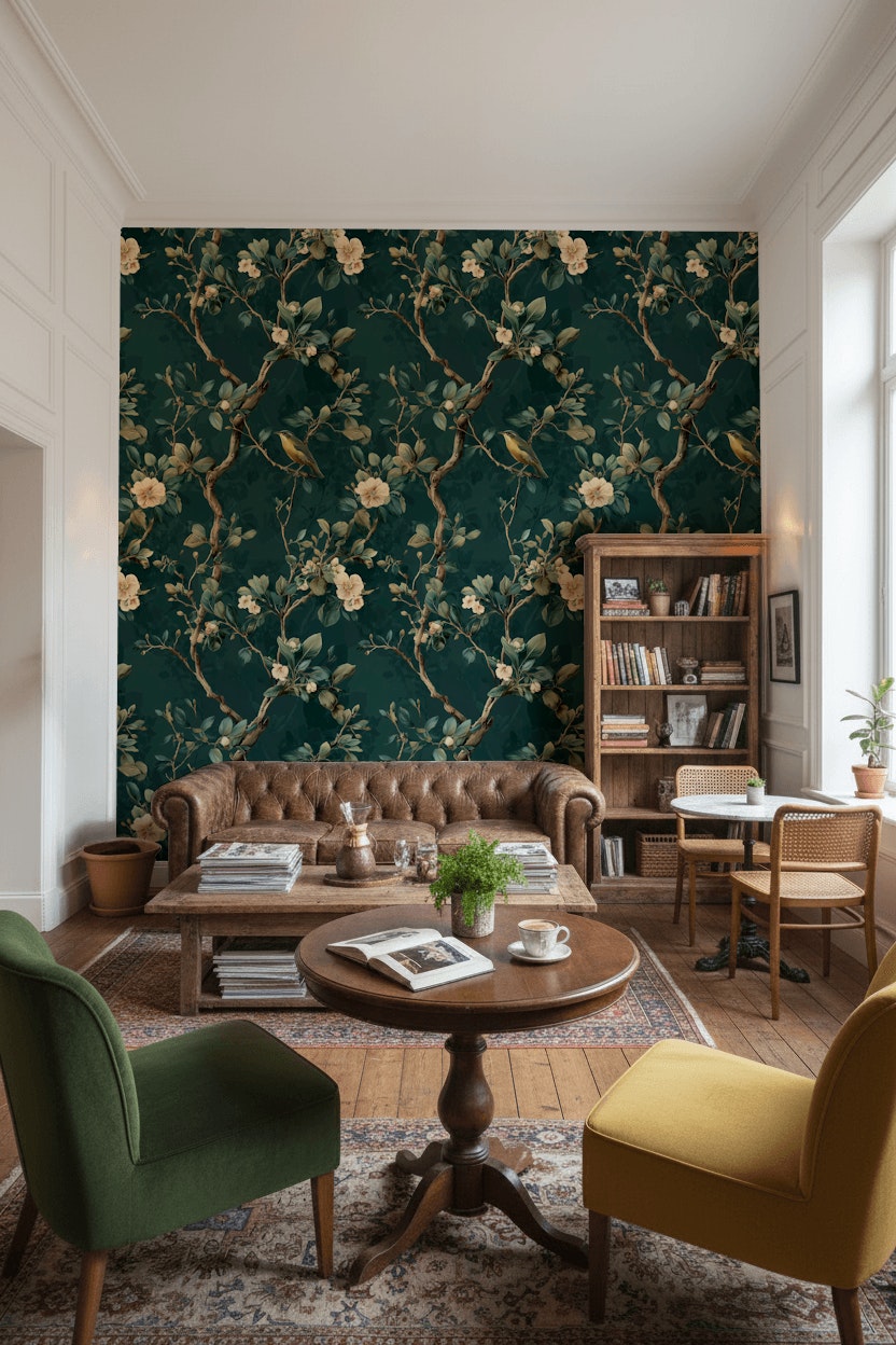 Floral Wallpaper Vintage Bird Wall Mural