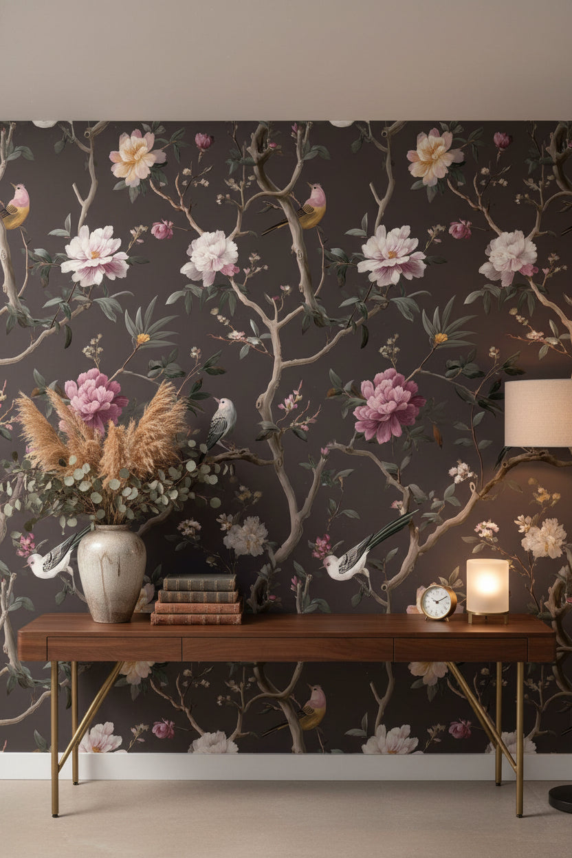 Vintage Floral Wallpaper Birds Traditional Wall Mural