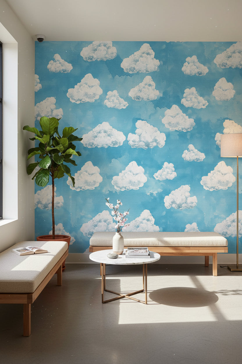 Bright Blue Sky with White Clouds Wallpaper