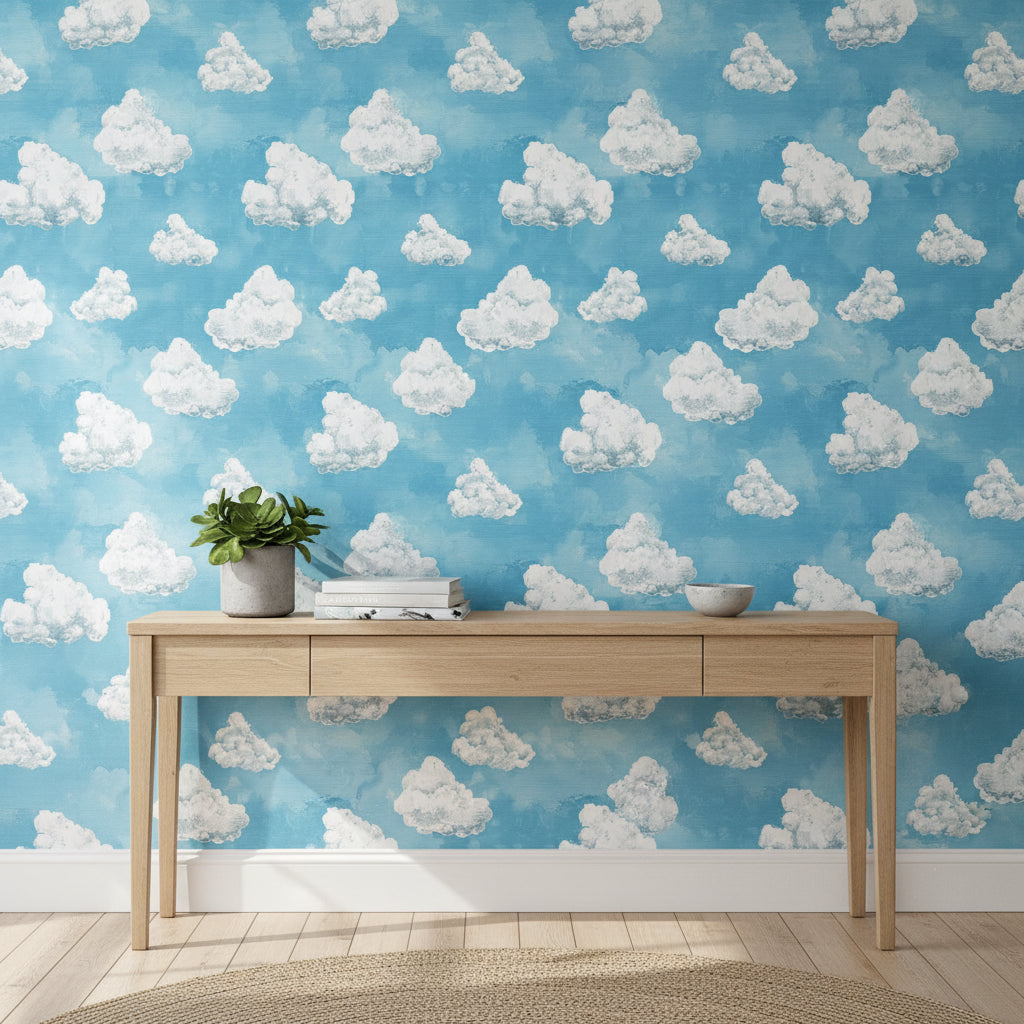 Bright Blue Sky with White Clouds Wallpaper