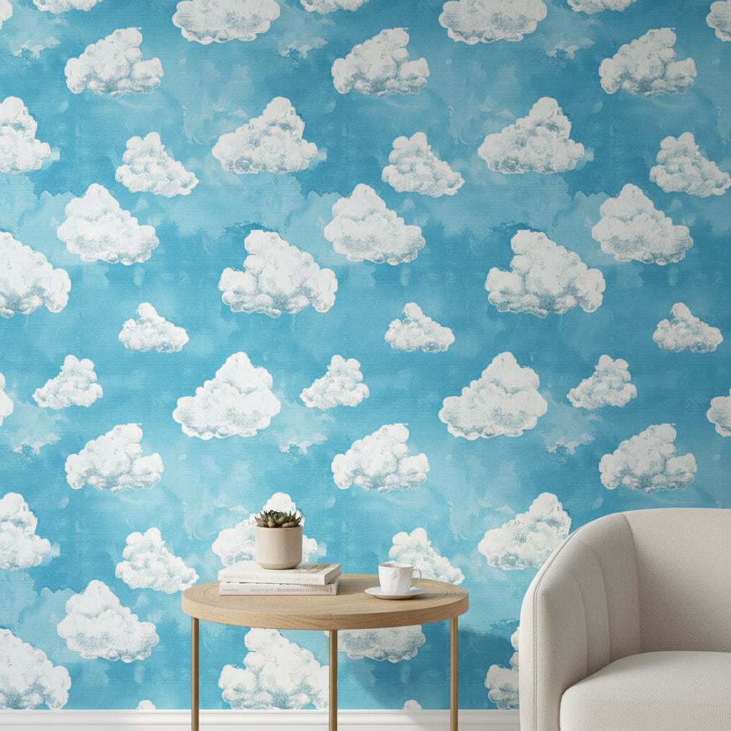 Bright Blue Sky with White Clouds Wallpaper