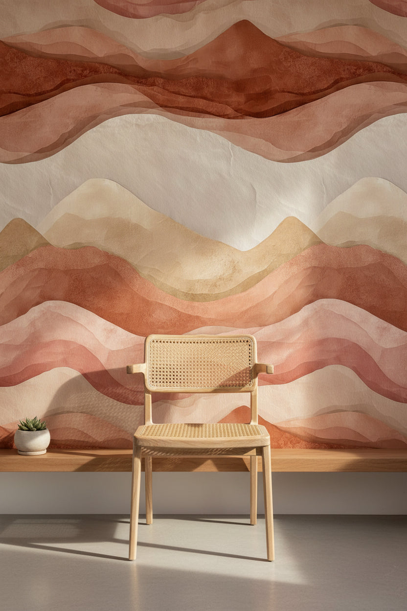 Terracotta and Beige Abstract Wave Wallpaper