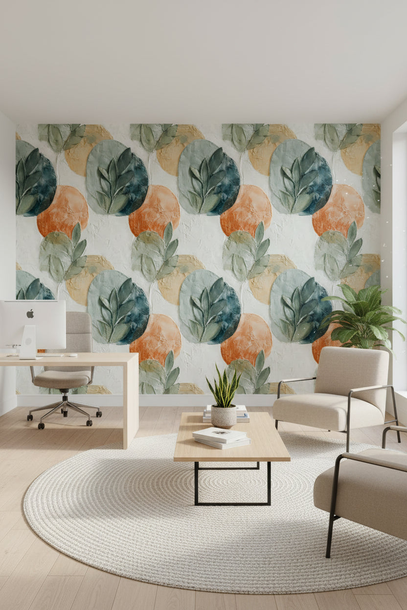 Cream and Terracotta Abstract Botanical Wallpaper