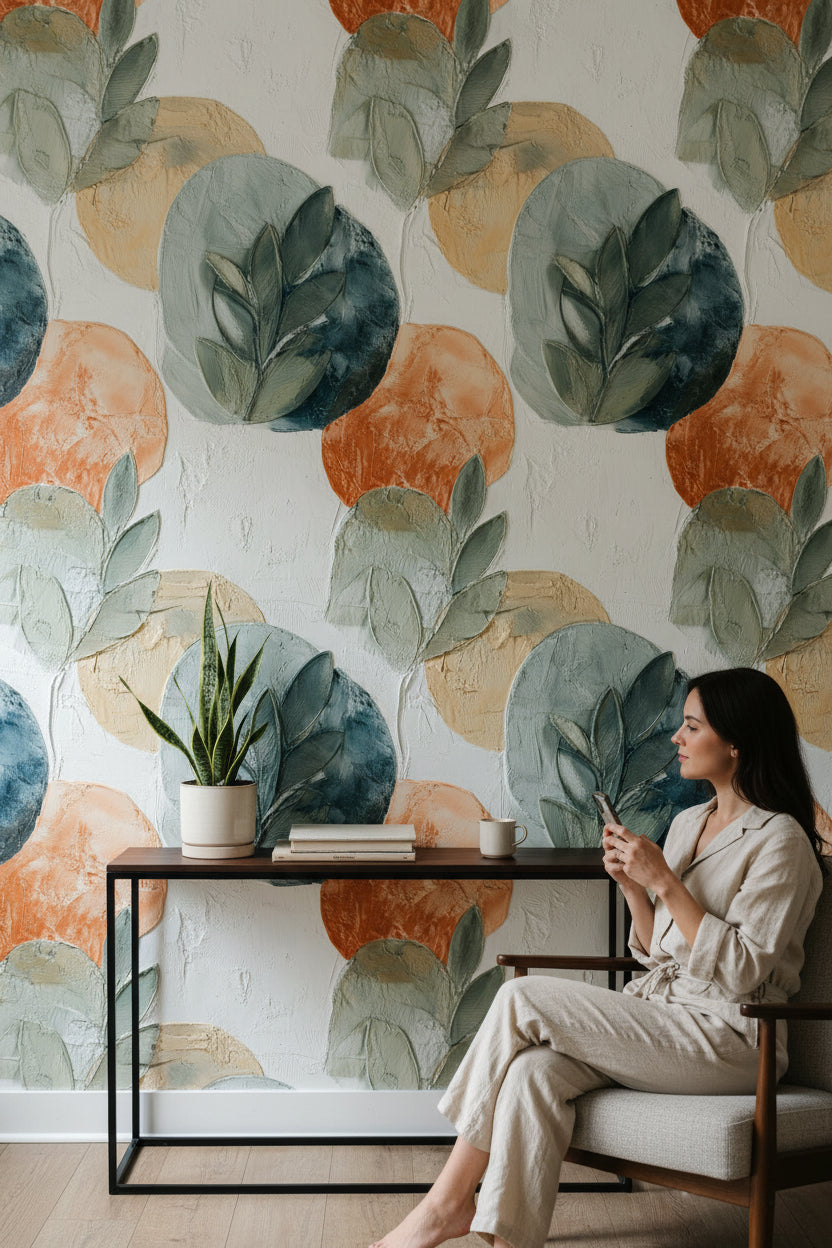 Cream and Terracotta Abstract Botanical Wallpaper