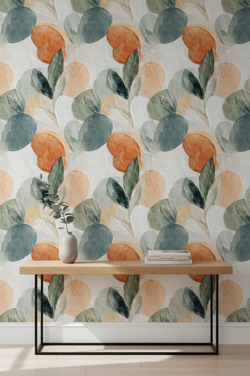 Cream Brushstroke Botanical Wallpaper