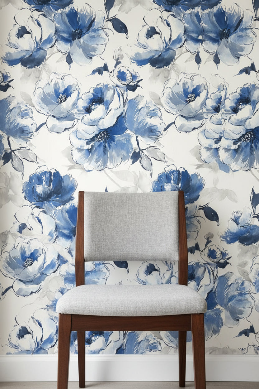 White Background Wallpaper Removable Floral Wall Mural