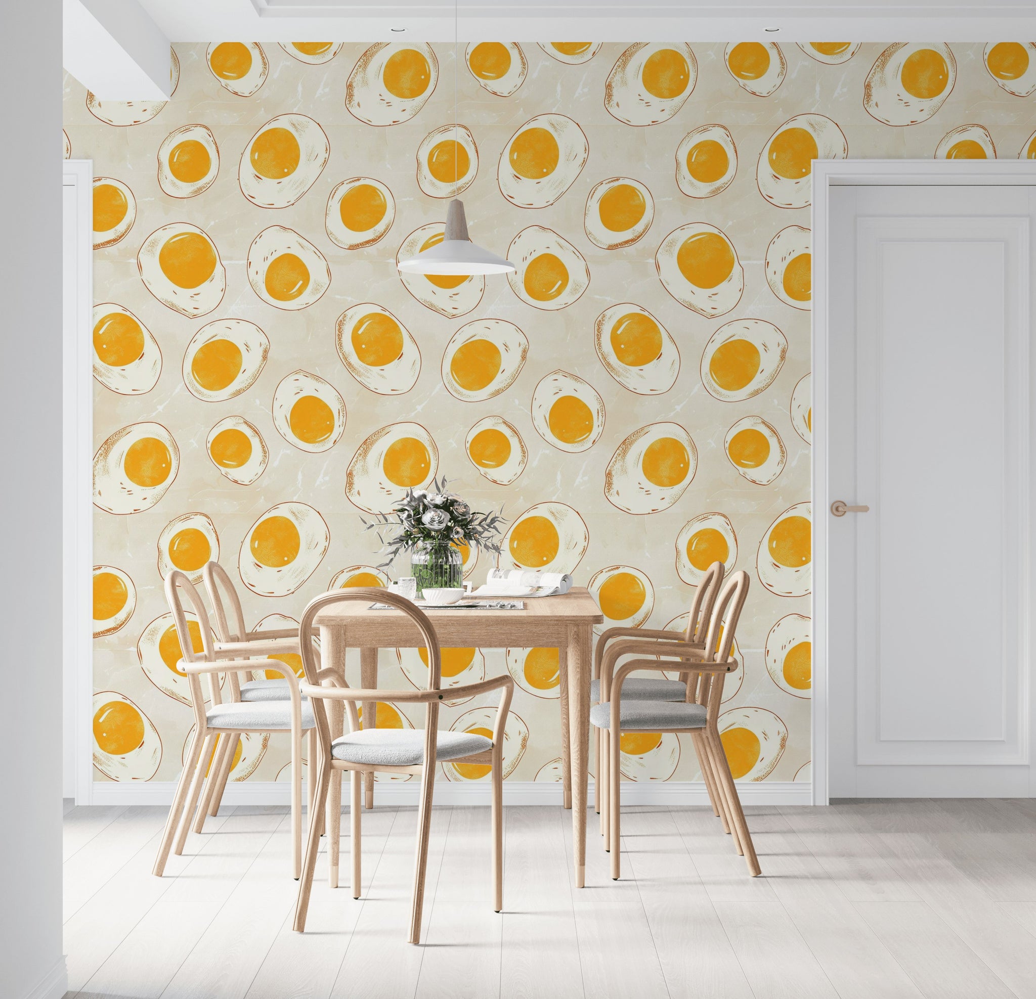 Beige and Yellow Fried Egg Pattern Wallpaper