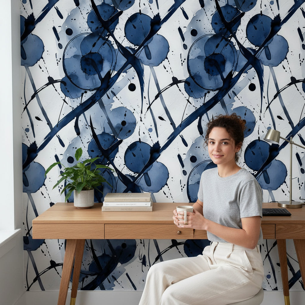 Navy Blue Abstract Splash Wallpaper