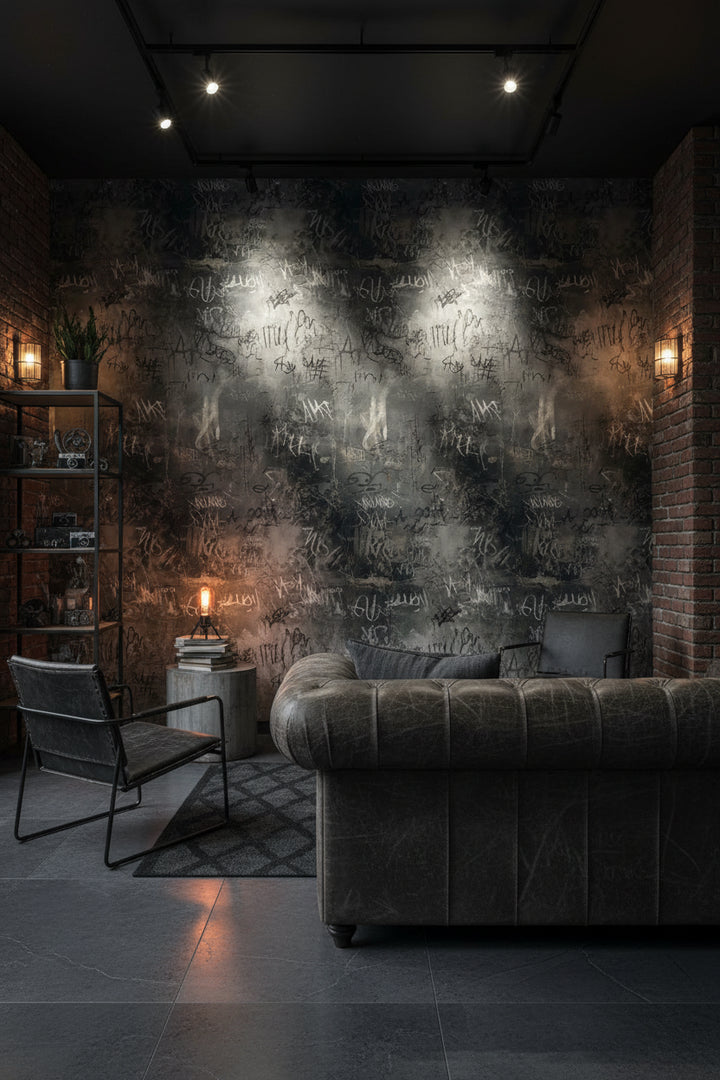 Charcoal Black Graffiti Abstract Wallpaper