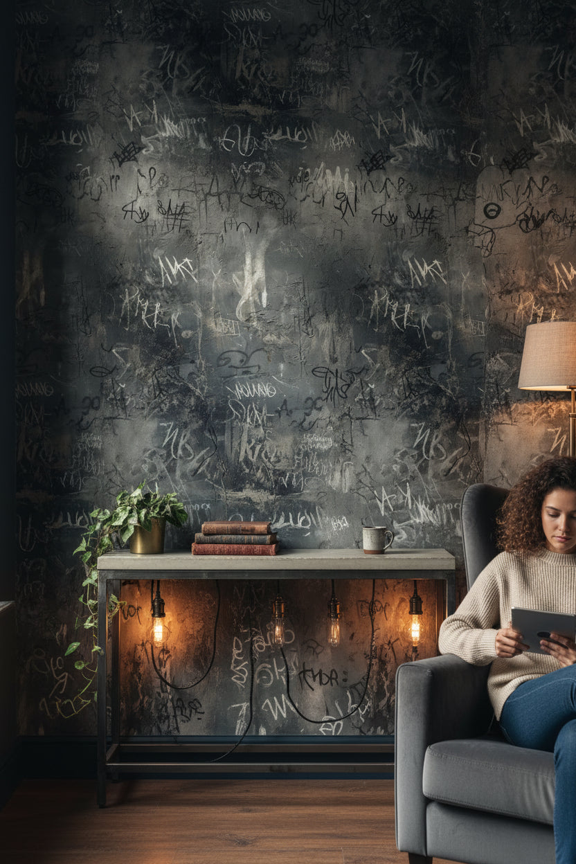 Charcoal Black Graffiti Abstract Wallpaper